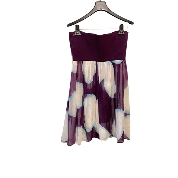 Diane Von Furstenberg Asti Silk Plum Floral Strapless Empire Waist Flowy Dress - Picture 7 of 9